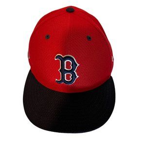 59Fifty New Era MLB Hat Boston Red Sox Palm Tree Logo Patch Black Red sz 8 EUC!